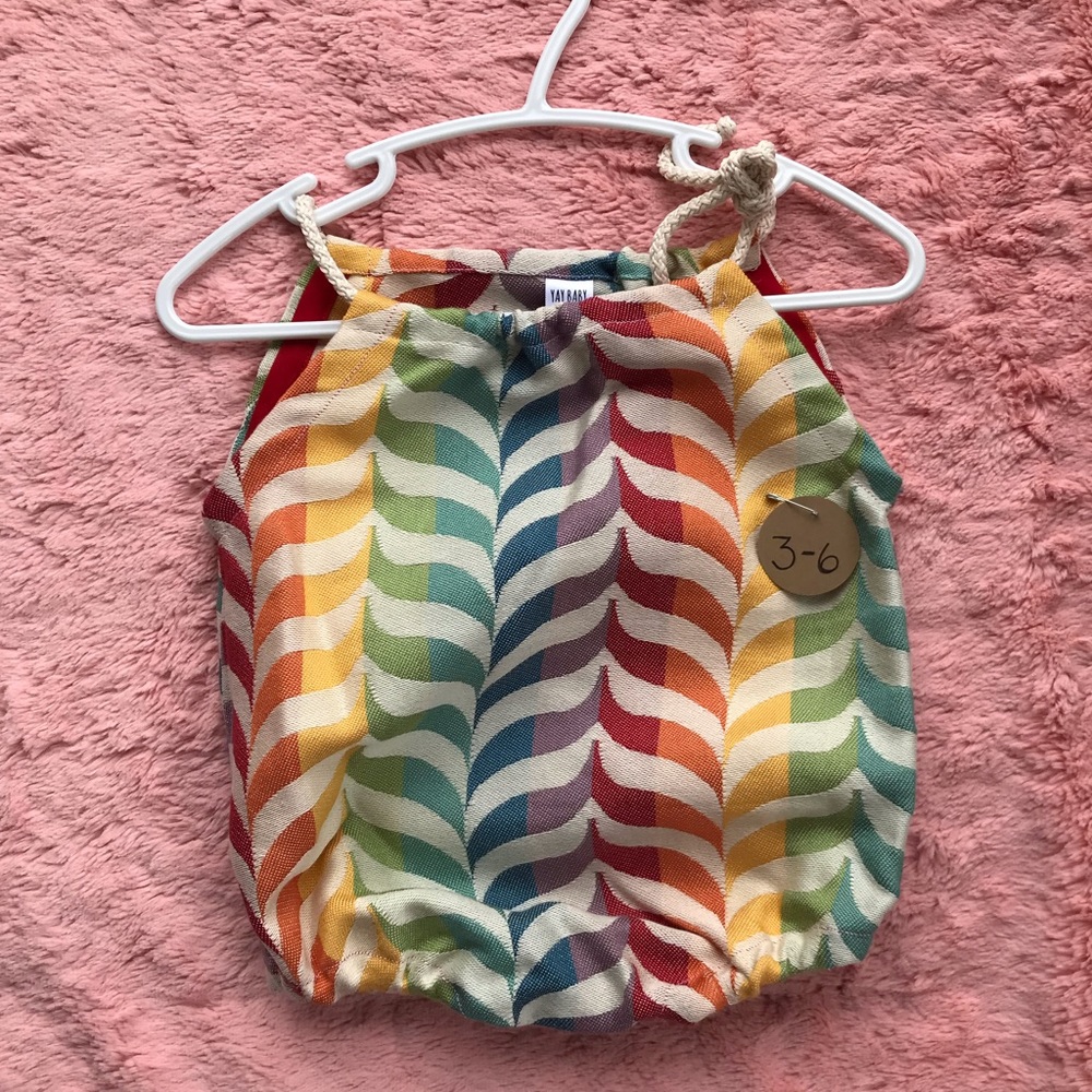 Rainbow Handmade Woven Wrap Scrap Bubble Romper - Size 3-6 Months *NEW*